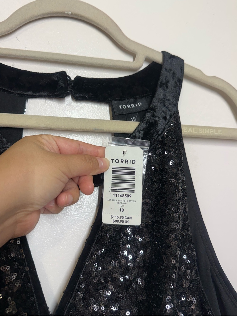 Torrid Black Sequin Halter Neck Velvet Detail BabyDoll - Picture 6 of 8